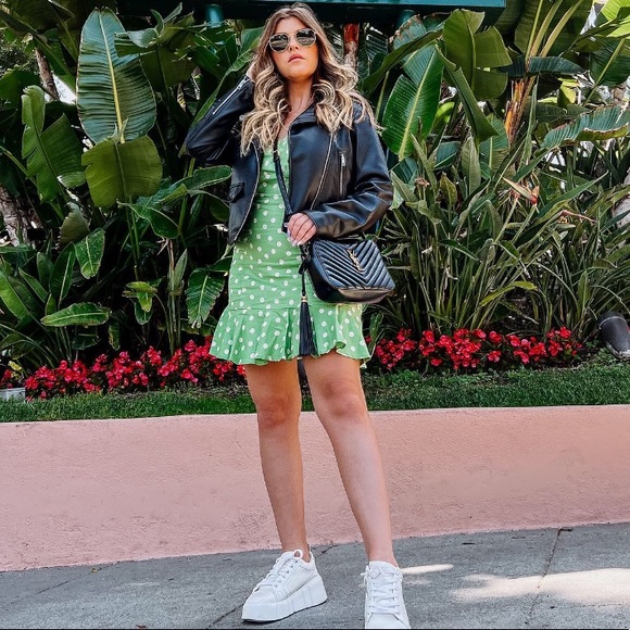 Green linen polka dot summer dress Zara spring summer collection - Picture 4 of 15